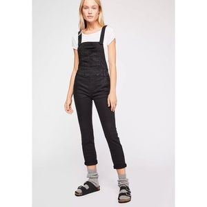 Free People Washed Denim Stretch Skinny Overalls